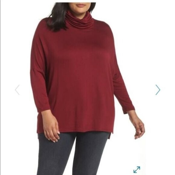 Caslon high/low maron tunic long sleeve - Picture 1 of 3